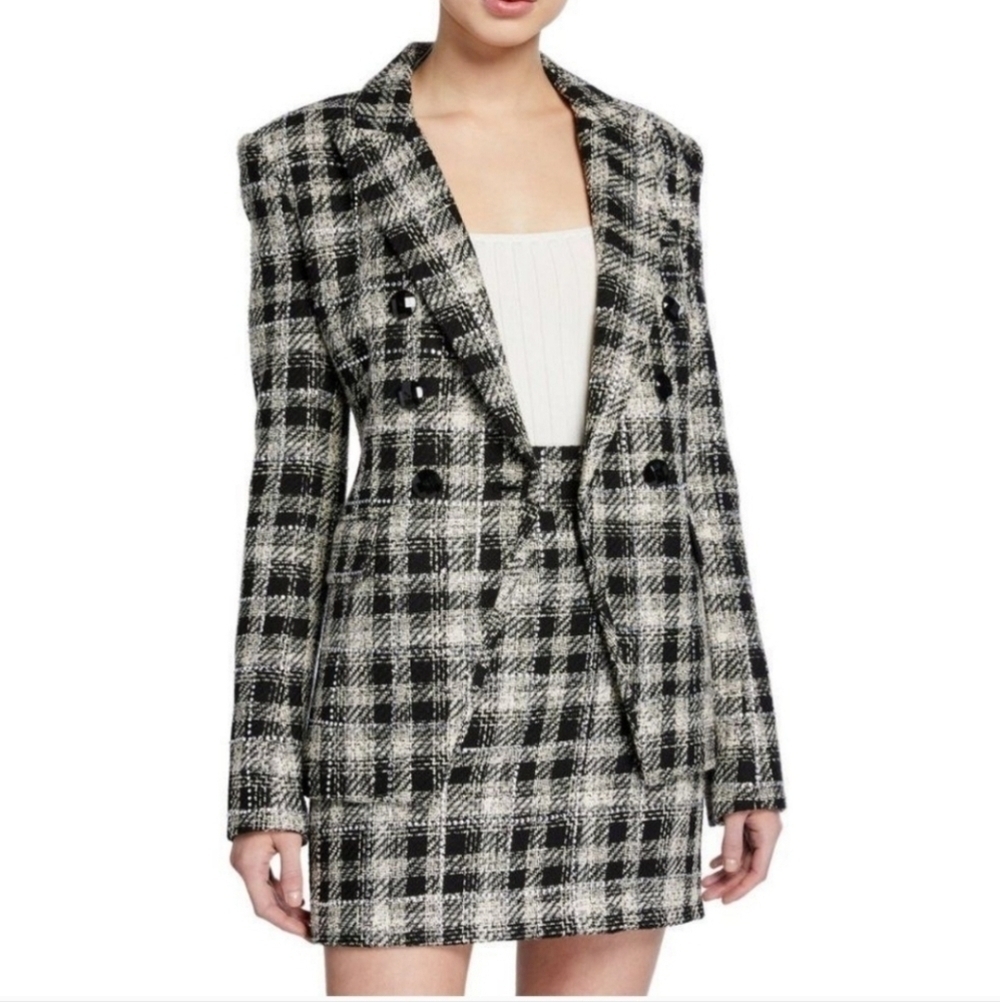 Veronica Beard Rhinestone Miller Dickey Plaid Tweed Jacket Size 2 Black